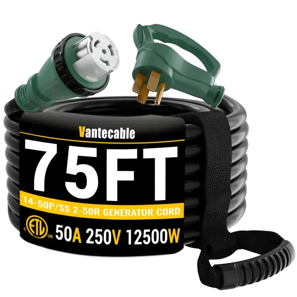 6*3+8*1 Gauge 50ft 50 Amp Generator & RV Extension Cord, NEMA 14-50P to SS2-50 Twist Lock Heavy Duty Power Cable,black,Waterproof,ETL,flexible