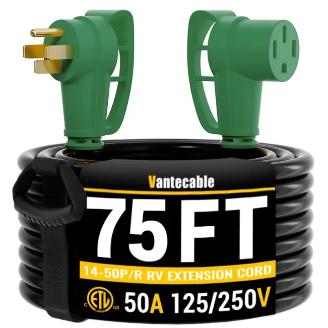[15ft to 75ft] NEMA 14-50P/R RV/EV Extension Cord Outdoor with Grip Handle,green,Waterproof,ETL,flexible