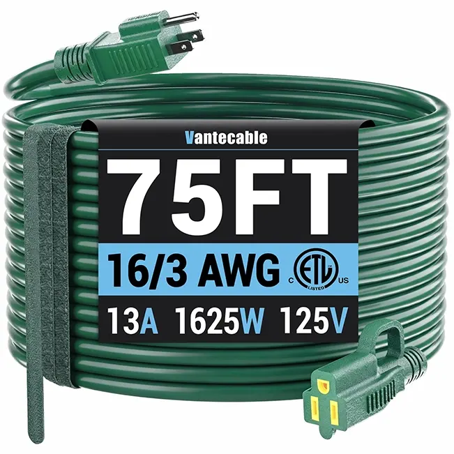 [10ft to 200ft] 16/3 AWG Indoor Outdoor Green Extension Cord,green,Waterproof,ETL,flexible