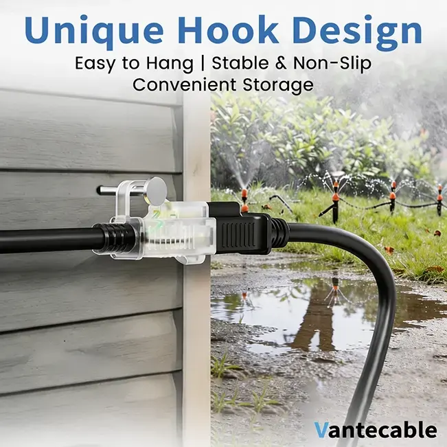 [10ft to 150ft] 12/3 Gauge Heavy Duty Outdoor Extension Cord, Waterproof with LED Lighted End,black,Waterproof,ETL,flexible