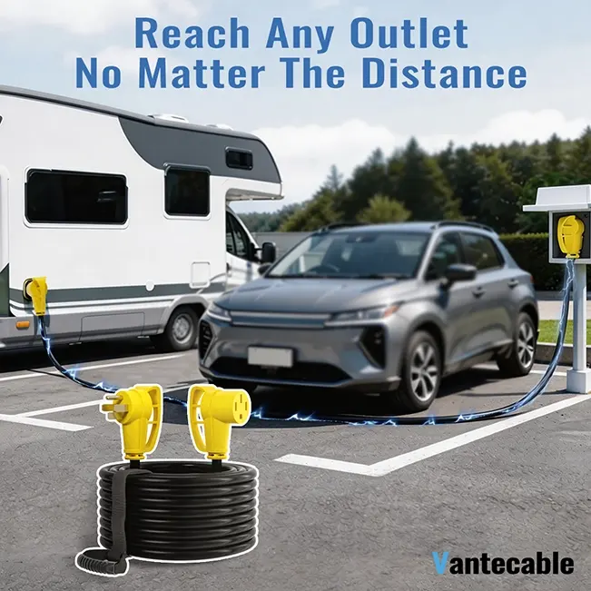 [6ft to 100ft] NEMA 14-50P to NEMA 14-50R 50 Amp RV/EV Extension Cord Outdoor with Grip Handle,yellow,Waterproof,ETL,flexible