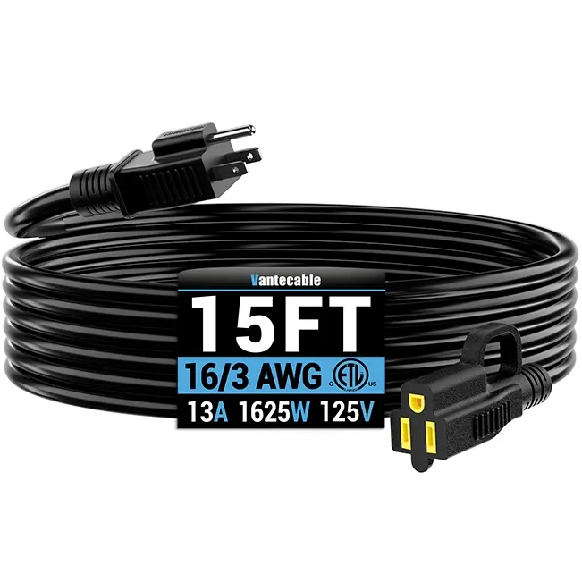 [8ft to 100ft] 16/3 Gauge Black Outdoor Extension Cord, Waterproof Heavy Duty for Landscape Lighting,ETL,flexible