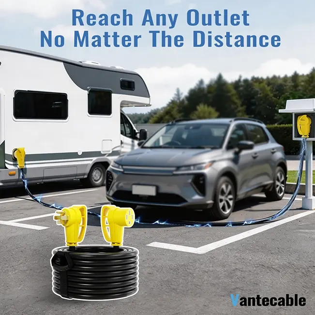 50 Amp RV/EV Extension Cord, for Camper & Outdoor Power, NEMA 14-50P to 14-50R, Yellow, STW, ETL Listed, 6-100ft