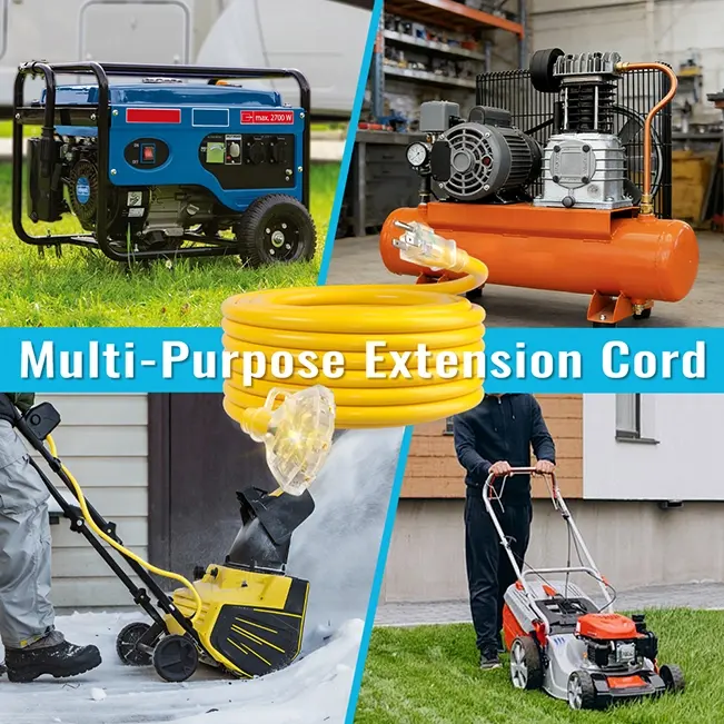 [10ft to 100ft] 10/3 Gauge Multi-Outlet Outdoor Extension Cord, Waterproof Heavy Duty with LED Lighted Indicator,yellow,Waterproof,ETL,flexible,SJTW