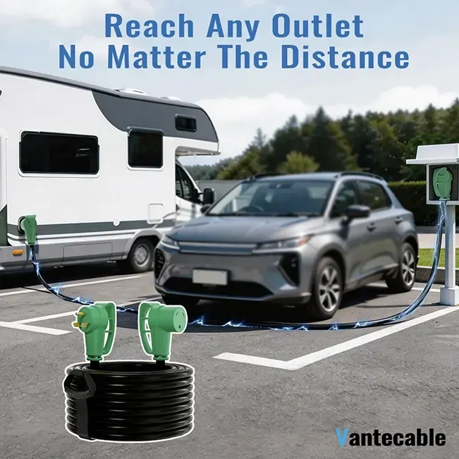 [15ft to 100ft] 10/3 Gauge 30 Amp RV Extension Cord, NEMA TT-30P to TT-30R,with Easy Grip Handle, Yellow/Green,Waterproof,ETL,flexible