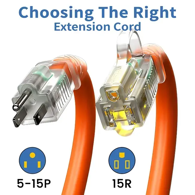 [6ft to 250ft] 12/3 Gauge Heavy Duty Outdoor Extension Cord, Waterproof with LED Lighted End,orange,ETL,flexible
