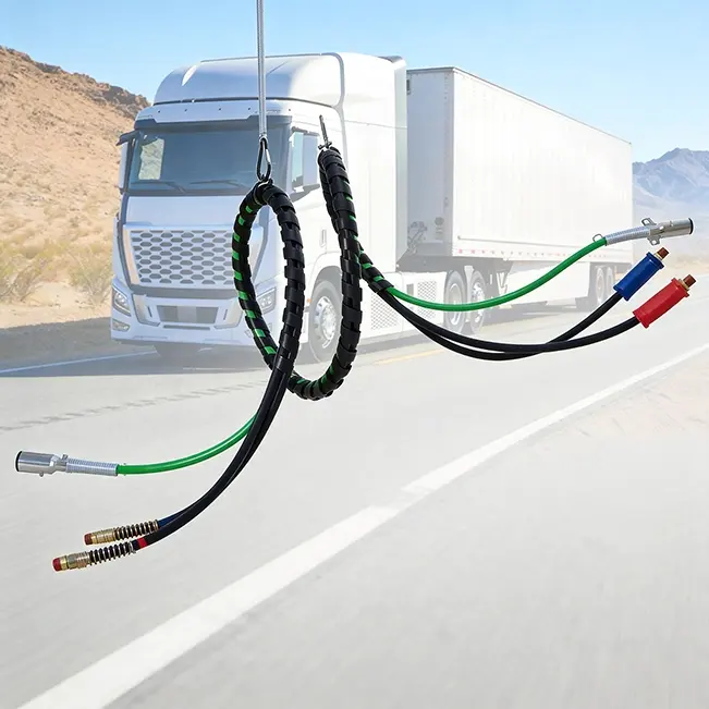 12FT Semi Truck Air Lines Kit with 2PCS Glad Hands, 3-in-1 Air Hoses & 7 Way ABS Electric Power Line, with 2PCS Gladhand Handles, 4PCS Seals and Tender Spring Kit for Semi Truck Trailer Tractor Vantecable