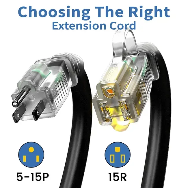 [10ft to 150ft] 12/3 Gauge Heavy Duty Outdoor Extension Cord, Waterproof with LED Lighted End,black,Waterproof,ETL,flexible