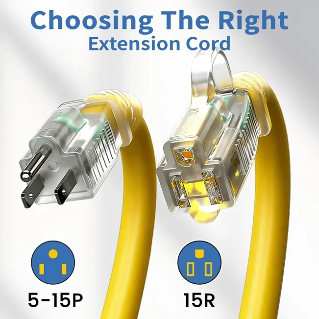 [6ft to 500ft] 12/3 Gauge Heavy Duty Outdoor Extension Cord, with LED Lighted End,yellow,Waterproof,ETL,flexible