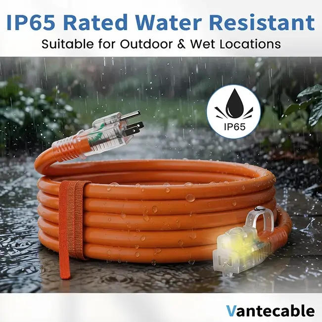[6ft to 250ft] 12/3 Gauge Heavy Duty Outdoor Extension Cord, Waterproof with LED Lighted End,orange,ETL,flexible
