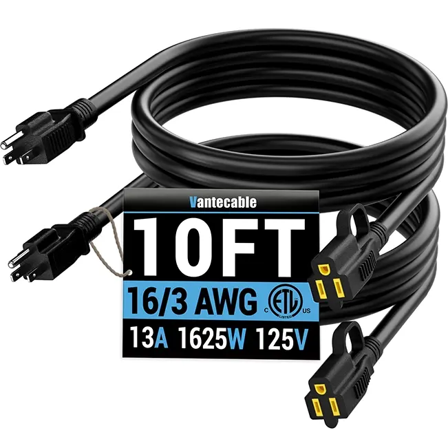[8ft to 100ft] 16/3 Gauge Black Outdoor Extension Cord, Waterproof Heavy Duty for Landscape Lighting,ETL,flexible