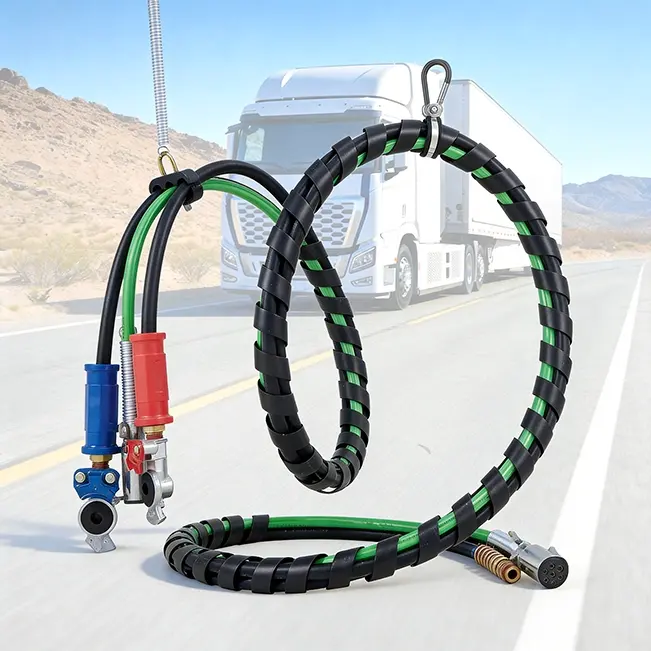 12FT Semi Truck Air Lines Kit with 2PCS Glad Hands, 3-in-1 Air Hoses & 7 Way ABS Electric Power Line, with 2PCS Gladhand Handles, 4PCS Seals and Tender Spring Kit for Semi Truck Trailer Tractor Vantecable