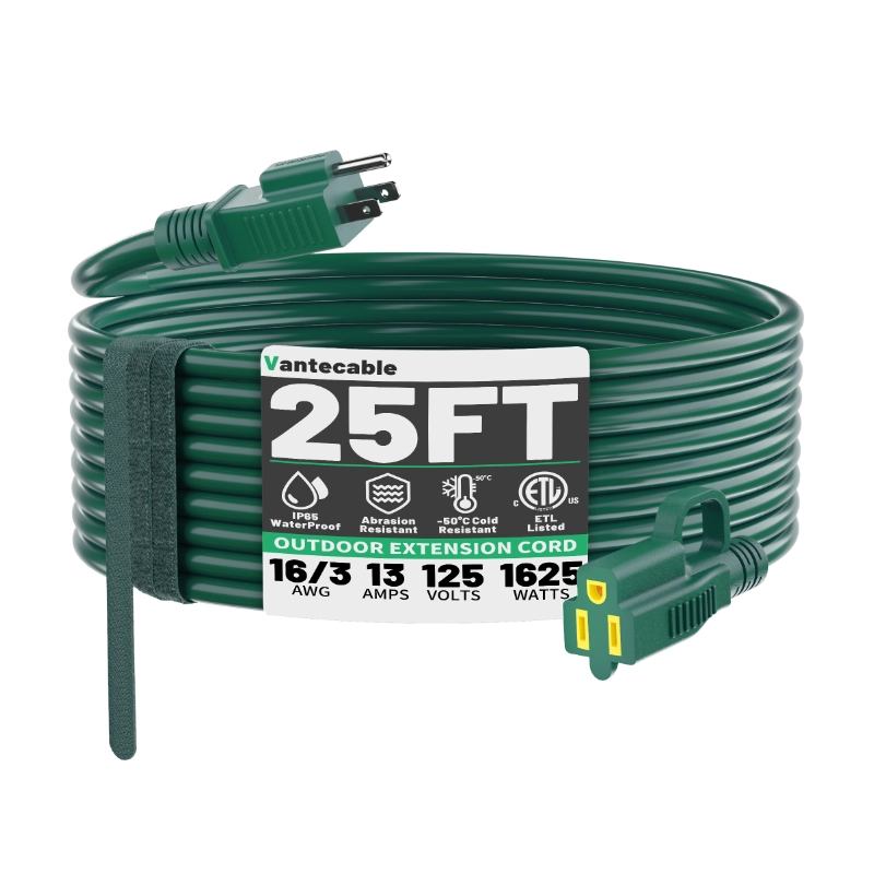 Indoor Outdoor Green Extension Cord 50 ft Waterproof