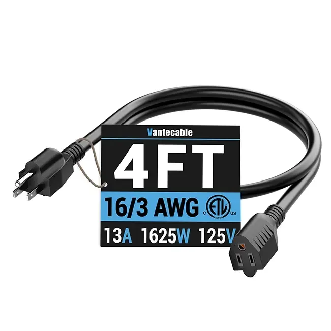 [3ft to 300ft] 16/3 Gauge Indoor Outdoor Extension Cord,balck,Waterproof,ETL,flexible