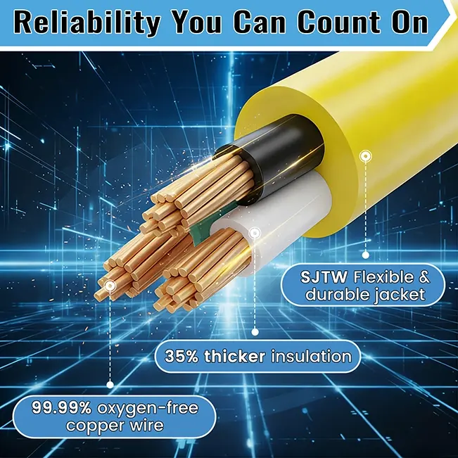 [1ft to 100ft] 12/3 Gauge Heavy Duty Outdoor Extension Cord, Multiple Outlets & LED Indicator,yellow,Waterproof,ETL,flexible,SJTW