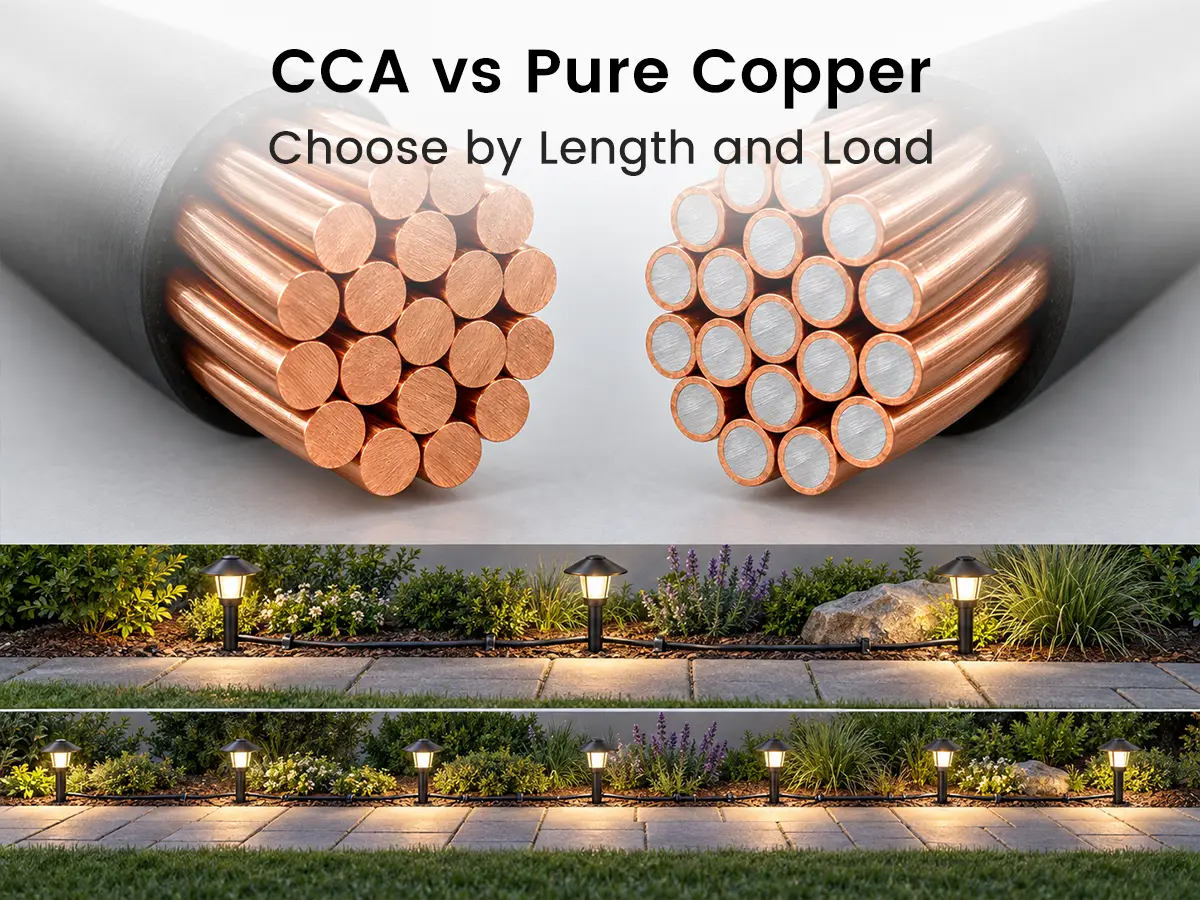 Pure copper and copper-clad aluminum wire conductor construction shown side by side