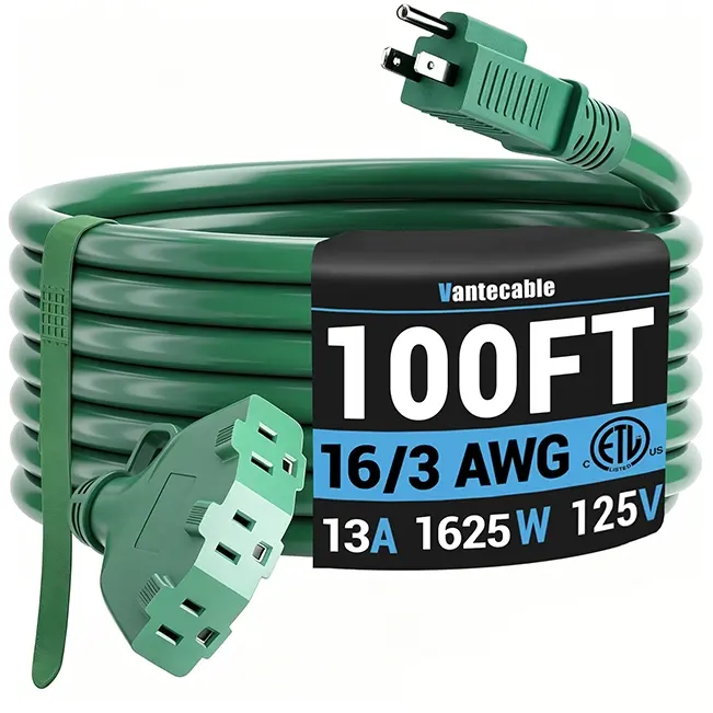 [10ft to 100ft] 16/3 Gauge Multi-Outlet Outdoor Extension Cord, Waterproof Power Splitter, Landscape Green,Waterproof,ETL,flexible
