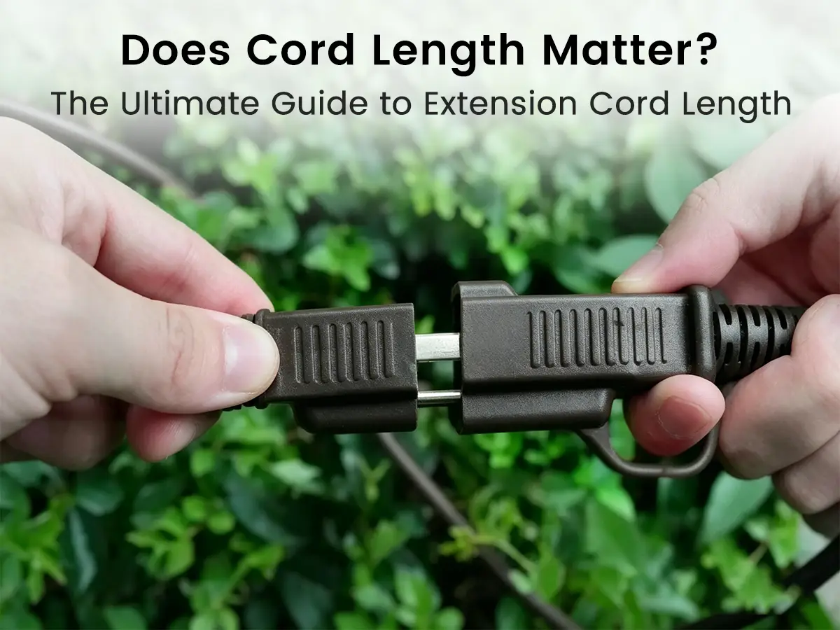 Hands connecting a brown extension cord outdoors, illustrating a guide on how to choose the right extension cord length.