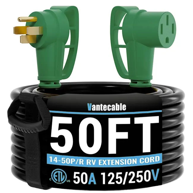 [15ft to 75ft] NEMA 14-50P/R RV/EV Extension Cord Outdoor with Grip Handle,green,Waterproof,ETL,flexible