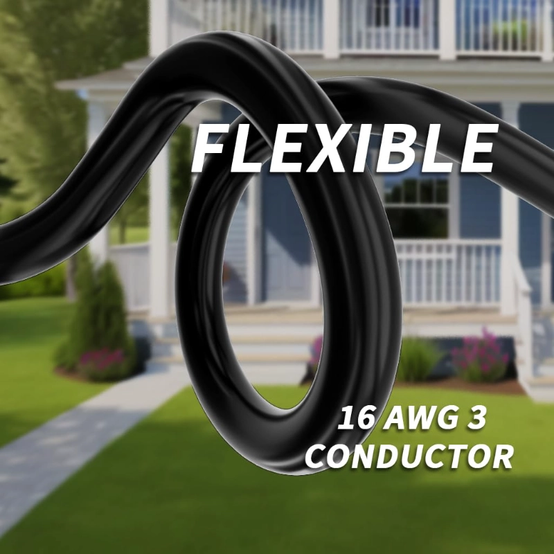 16/3 Gauge Black Outdoor Extension Cord 50 ft Waterproof with Lighted Indicator-Vantecable