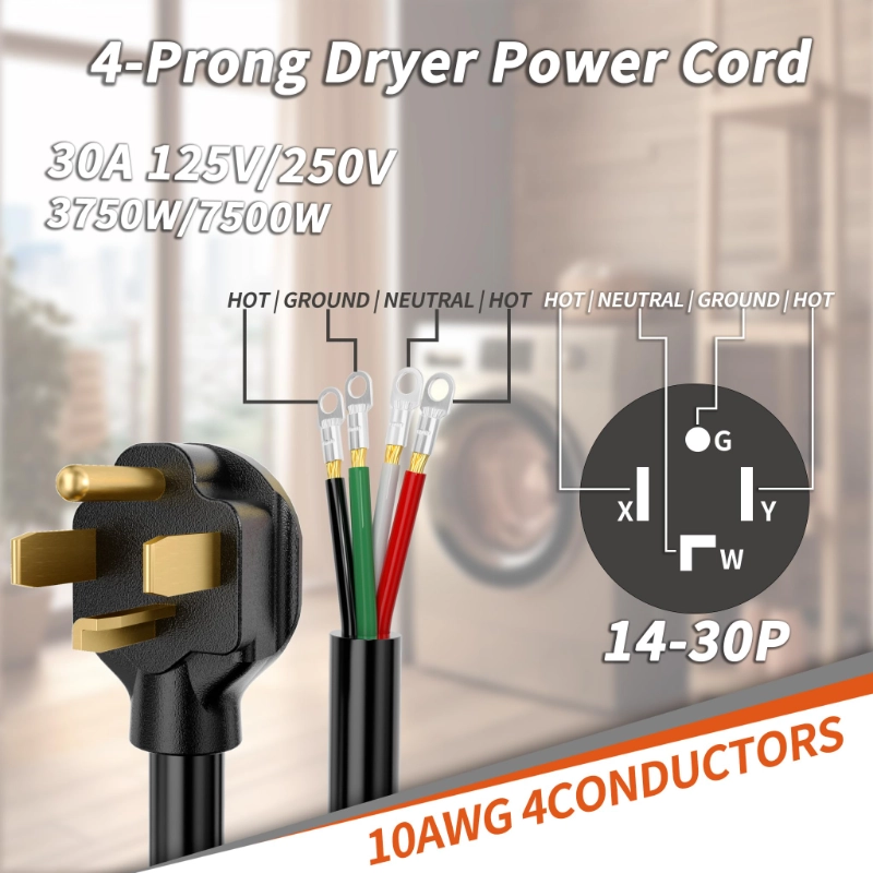 4 Prong Dryer Cord 30 AMP Black, 10/4 Gauge Dryer Extension Cord Heavy Duty-Vantecable