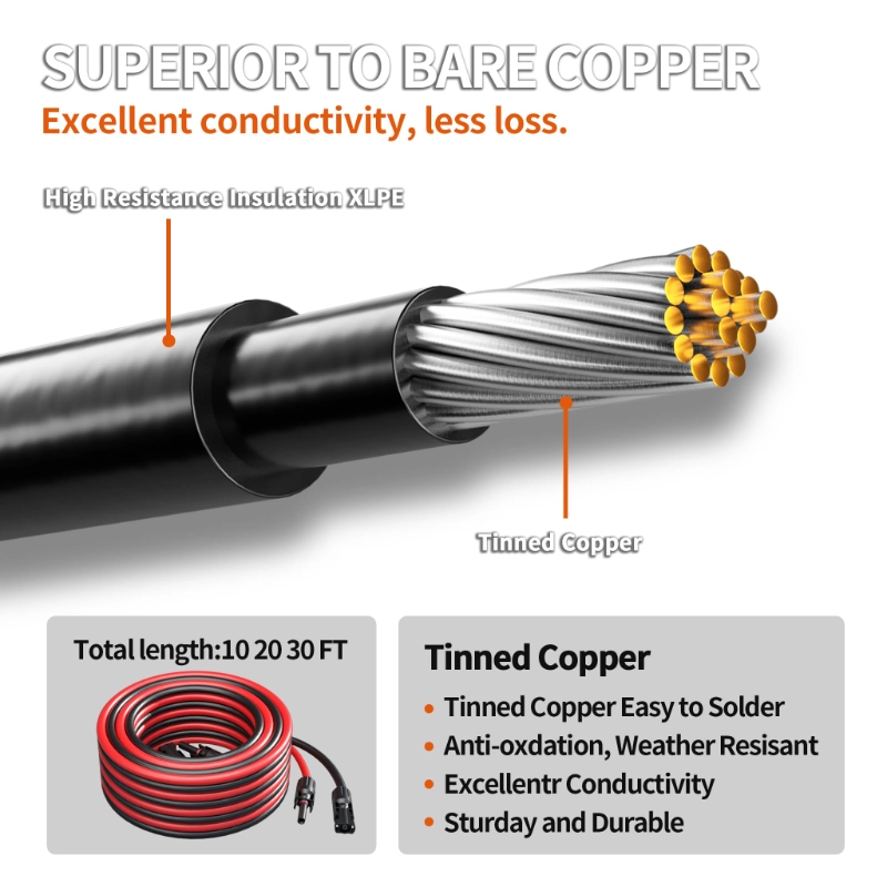 10AWG Solar Extension Cable with Pair of Connectors Solar Panel Adaptor Kit Tool-Vantecable