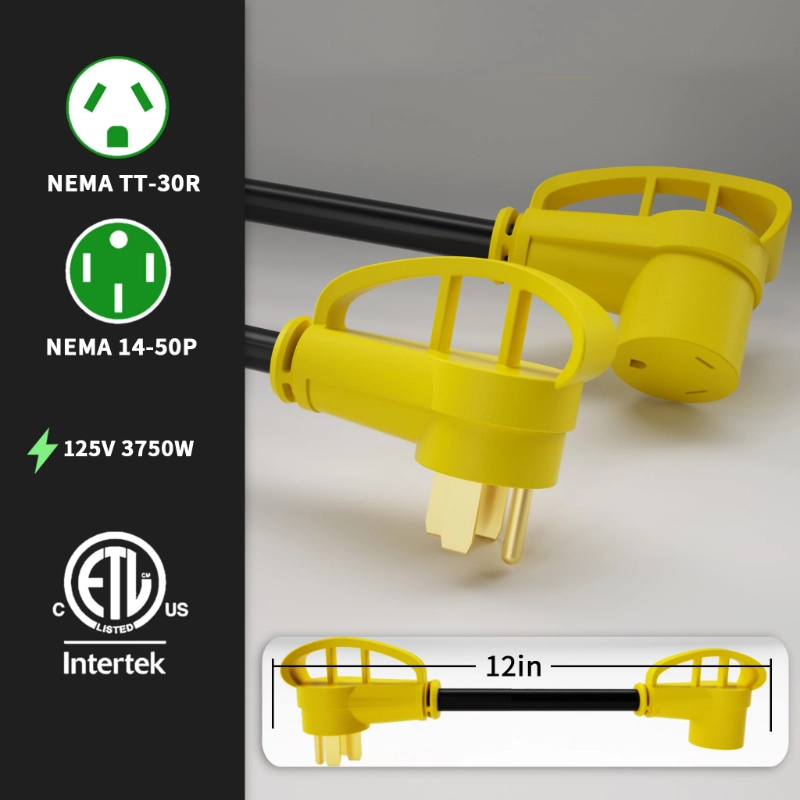 50 Amp to 30 Amp RV Adapter 12 inch, Heavy Duty Extension Cord 10/3 Gauge RV Electrical Adapter-Vantecable