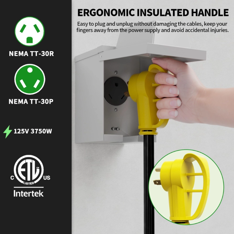 30 Amp RV Extension Cord 15 FT Outdoor with Grip Handle-Vantecable