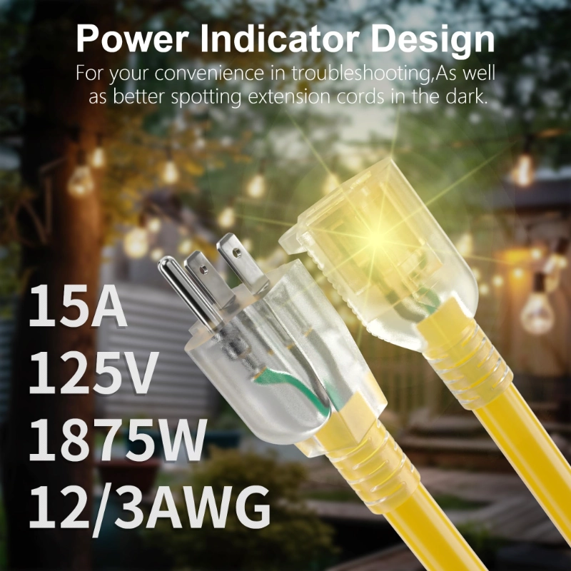 25 ft 12/3 Gauge Heavy Duty Outdoor Extension Cord Waterproof with Lighted-Vantecable