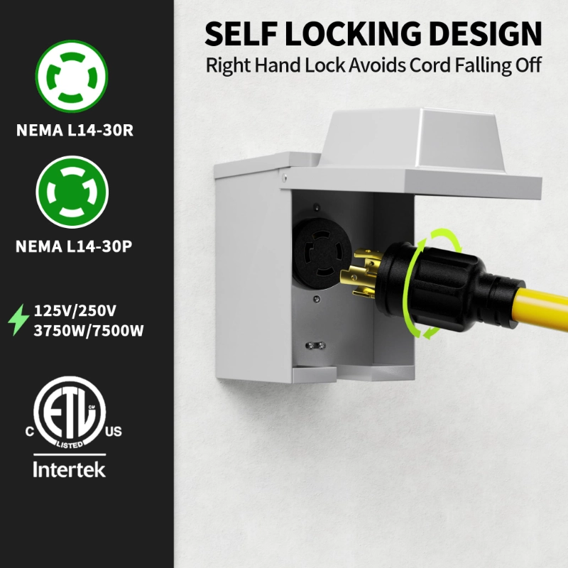 30-Amp Generator Extension Cord (50 Feet) 4-Prong 125/250V 7500W-Vantecable