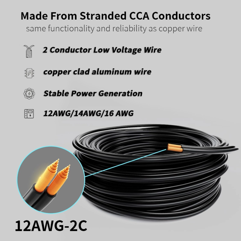 Electrical Wire 2 Conductors Black Cable Hookup LED Lighting Strips Flexible Wire Outdoor Extension Cord-Vantecable