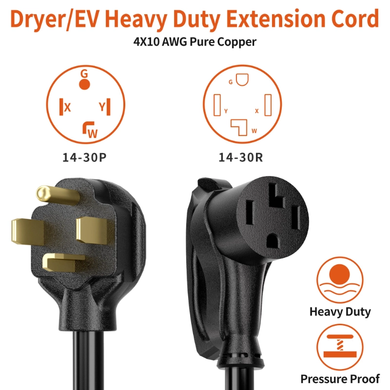 30 AMP 4 Prong Dryer Cord 25 FT Outdoor Black, 10/4 Gauge Dryer Extension Cord Heavy Duty-Vantecable