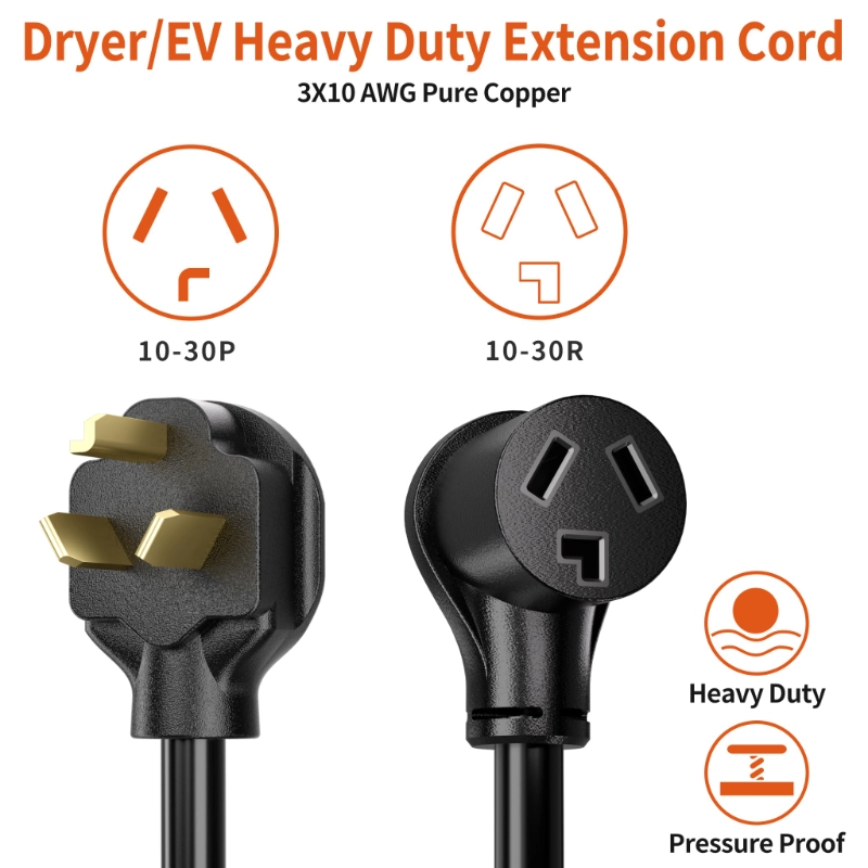 30 AMP 3 Prong Dryer Cord 25 FT Outdoor Black, 10/3 Gauge Dryer Extension Cord Heavy Duty-Vantecable