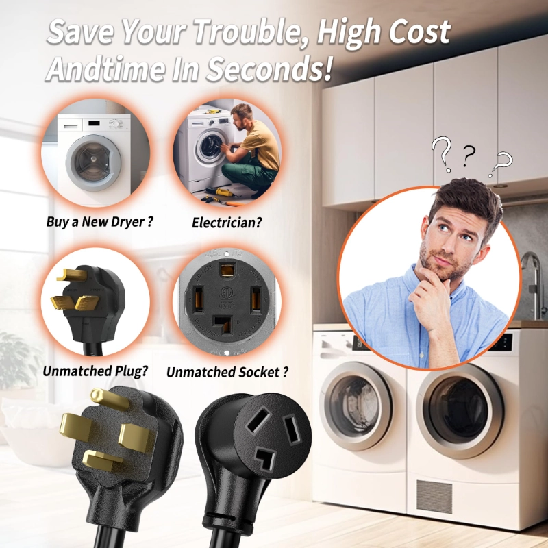 1.5FT 4 Prong to 3 Prong Dryer Adapter-Vantecable