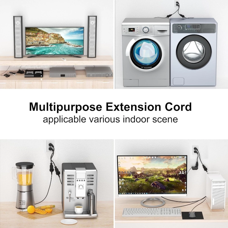 3 Pack 3 Foot Flat Plug Extension Cord Black, 14/3 Gauge Indoor Short Extension Cable-Vantecable