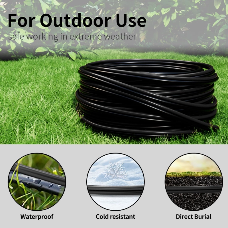 Low Voltage Wire 2 Conductors Black Cable Hookup LED Lighting Strips Flexible Wire Outdoor Extension Cord-Vantecable