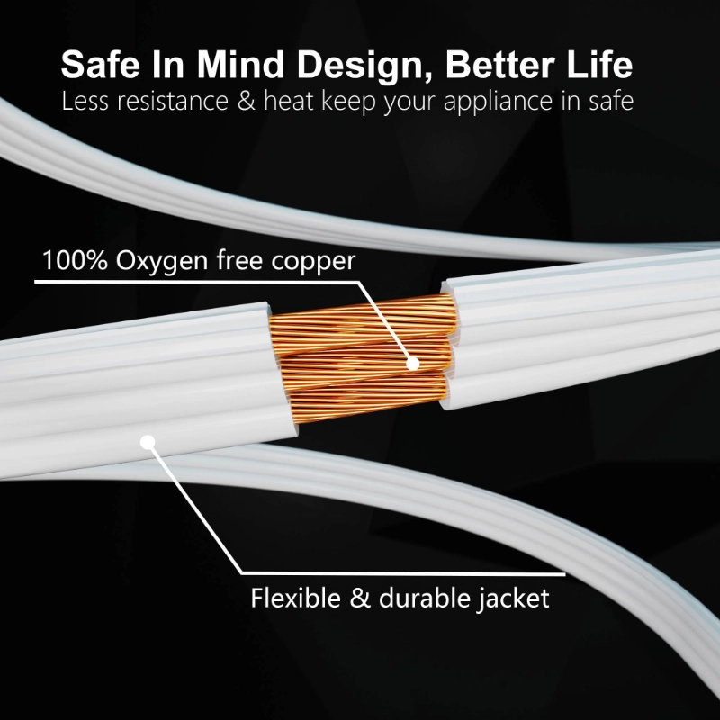 Vantecable 5ft 2 Pack 18/3 White Flat Plug Replacement Extension Cord-Vantecable