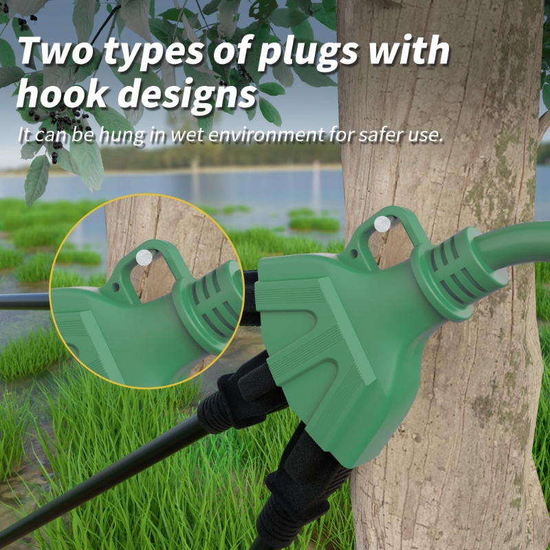 10 FT 16/3 Green Outdoor Extension Cord with Multiple Outlets, 13A 1625W 16AWG SJTW, ETL Listed-Vantecable