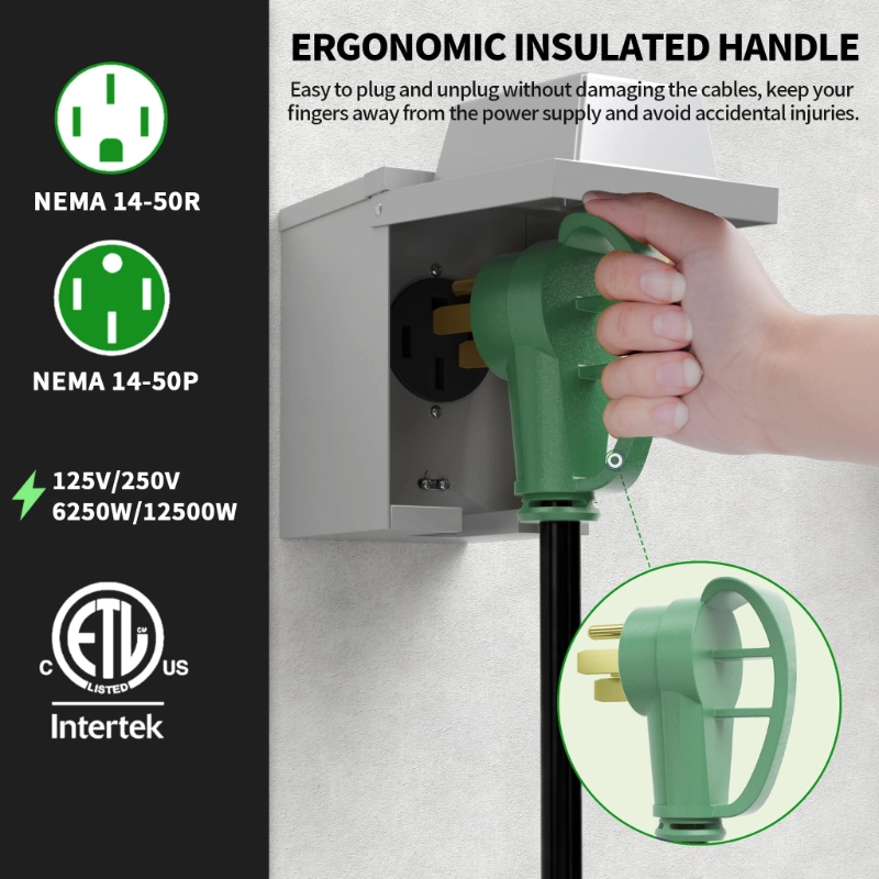 NEMA 14-50P to NEMA 14-50R 50 Amp RV/EV Extension Cord 15 FT Outdoor with Grip Handle-Vantecable