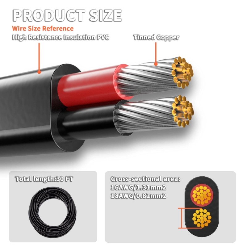 30FT 16 Gauge Wire 2 Conductor Electrical Wire, 16 AWG Cable Stranded PVC-Vantecable