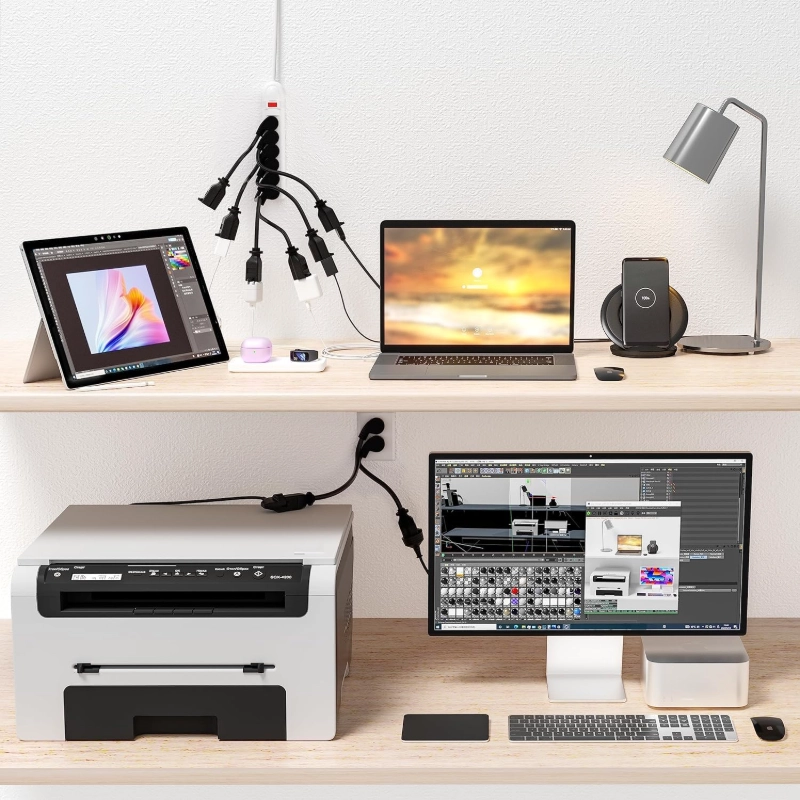 3 Pack 3 Foot Flat Plug Extension Cord Black, 14/3 Gauge Indoor Short Extension Cable-Vantecable