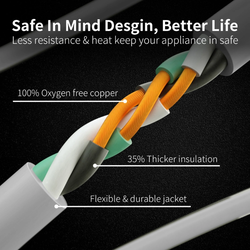 14 Gauge 3 Feet (3 Pack) Flat Plug Extension Cord White Indoor Outdoor-Vantecable