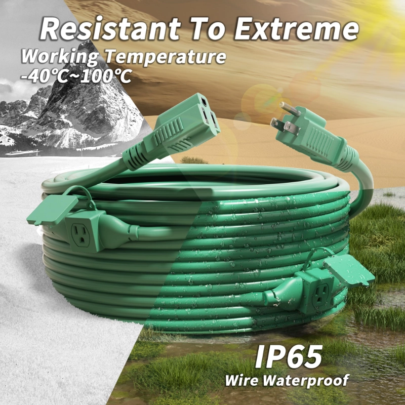 16/3 Gauge Green Outdoor Extension Cord with Multiple Outlets-Vantecable