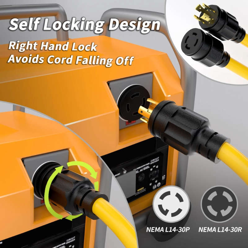 10FT 30 Amp Generator Extension Cord 4 Prong, NEMA L14-30P/L14-30R 10 Gauge-Vantecable
