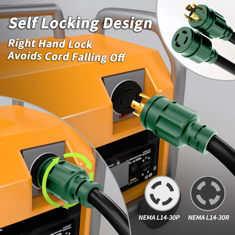 25FT 30 Amp Generator Extension Cord 4 Prong, NEMA L14-30P/L14-30R 10 Gauge-Vantecable