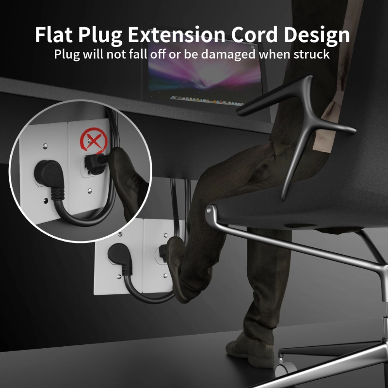 14 Gauge 3 Feet (3 Pack) Flat Plug Extension Cord Black Indoor Outdoor-Vantecable