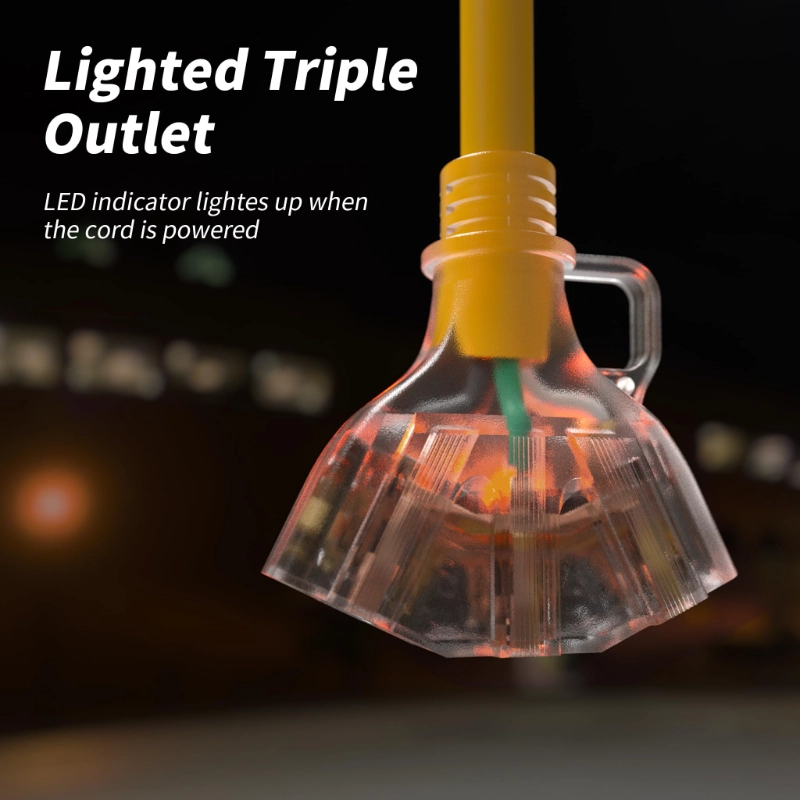 12/3 Gauge Outdoor Extension Cord with Multiple Outlets Light Indicator-Vantecable
