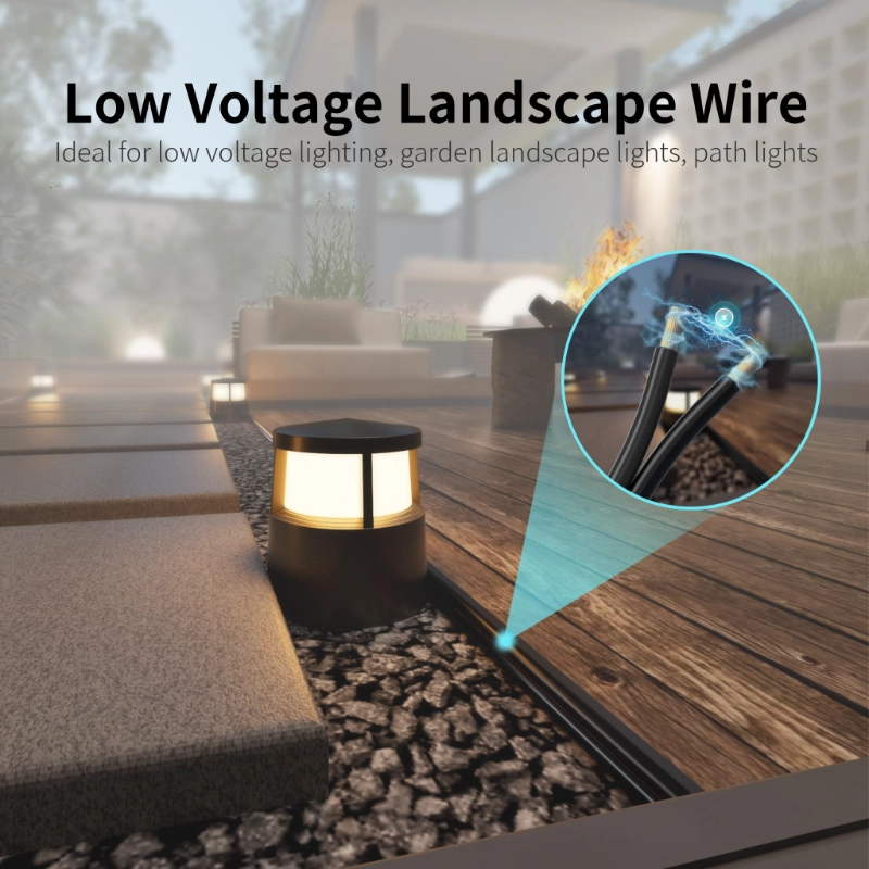 Low Voltage Wire 2 Conductors Black Cable Hookup LED Lighting Strips Flexible Wire Outdoor Extension Cord-Vantecable