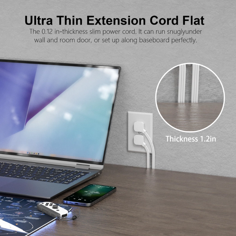 Vantecable 5ft 2 Pack 18/3 White Flat Plug Replacement Extension Cord-Vantecable