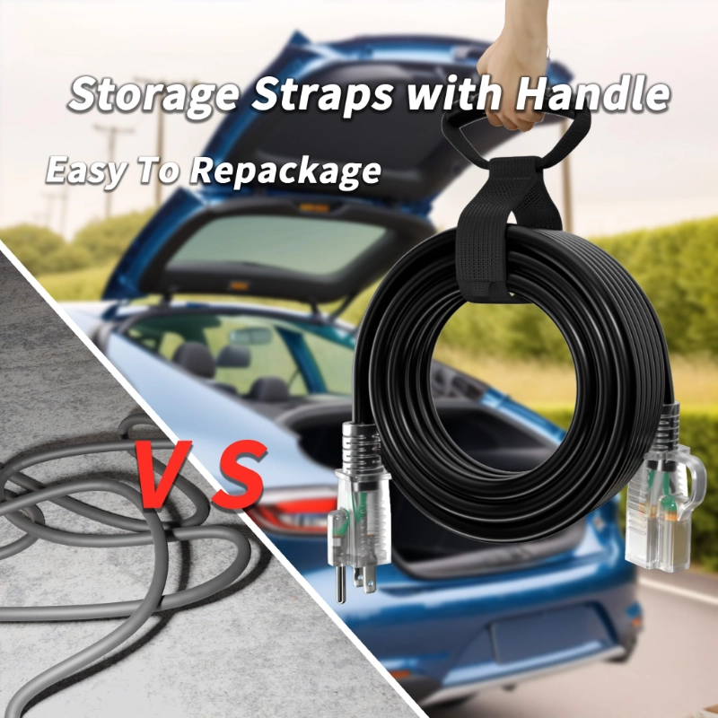 16/3 Gauge Black Outdoor Extension Cord 50 ft Waterproof with Lighted Indicator-Vantecable